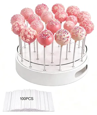 Cake Pop Ständer, 22 Löcher, Acryl, mit 100 Lollistäbchen