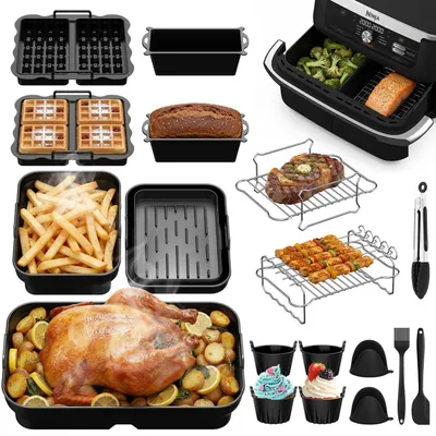 Immagine prodotto di Accessori per friggitrice ad aria, set da 18 pezzi, compatibili con Ninja Foodi Flexdrawer da 10,4 L, senza BPA, include stampi in silicone, griglie e stampi per waffle