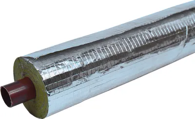 Obrázok produktu pre ROCKWOOL RS800 s hliníkovou vrstvou v rôznych veľkostiach. Obsah:Yard goods, Priemer Ø vnútri [mm]:60, Hrúbka izolácie v [mm]:50