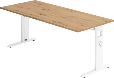 Produktbild von bümö Schreibtisch Serie-O - Nachbildung: Asteiche, Größe:  180 x 80 cm, Gestell: Weiß