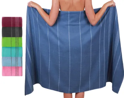 Produktbild von Betz Badetuch XXL Lines 90x180 cm – 100% Baumwolle, weich & saugstark – Strandtuch für Urlaub, Pool, Sauna, Outdoor – modernes Streifendesign- blau