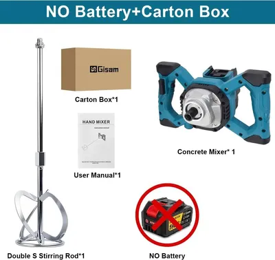 Immagine prodotto di Miscelatore a batteria - Miscelatore per malta e calcestruzzo - 6 velocità - Motore brushless - Sistema a batteria da 18 V - Senza batteria e caricabatterie - Rosso