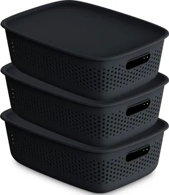 Produktbild von 3X Aufbewahrungsbox Mit Deckel Durchbrochen Kunststoffbehälter Container 39X29X13 Cm 10 L  Anthrazit