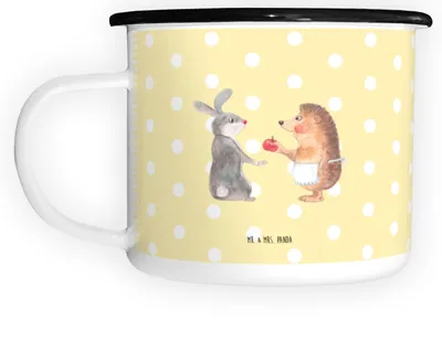 Produktbild von Mr. & Mrs. Panda Pott Hase Igel - Gelb Pastell - Geschenk, Lustige Sprüche, Haferl, Herzschmerz, Camping Tasse, Große, Liebe Spruch, emaillebecher, Teetasse, Emaille, und