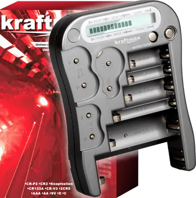 Produktbild von Kraftmax Batterietester V2 Professional - Universal Batterie und Akku Testgerät mit LCD Display und Knopfzellen Test - NEUSTE VERSION