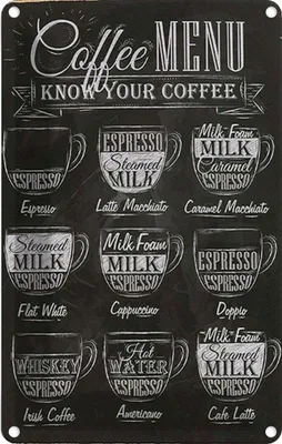 Produktbild von vianmo Blechschild 18x12 cm Coffee Menu Espresso Latte Flat