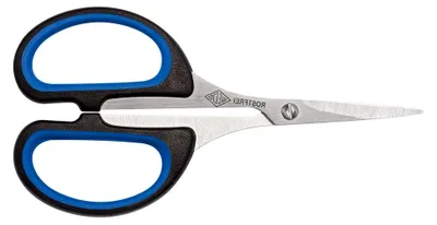 Produktbild von Silhouettenschere aus Edelstahl mit Soft-Cut, 10,5 cm, Gummigriff, schwarz/blau