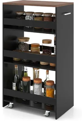 Immagine prodotto di Carrello da cucina MY44979, a 4 ripiani, dimensioni 47,5 x 30 x 80,5 cm, colore nero/marrone