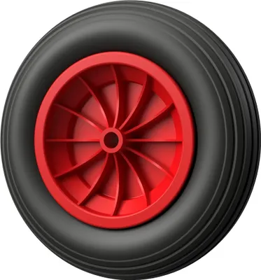 Image de 1 x Roue en polyuréthane Ø 350 mm 3.50-8 palier lisse roue de brouette pneus anti-crevaison, noir/rouge