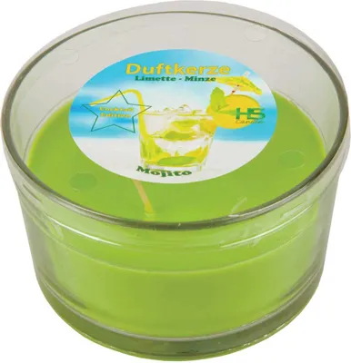 Produktbild von Duftkerze Mojito Grün Ø13 cm – Cocktail Edition, 3-Docht Aromakerze im Glas, Limette-Minze Duft, ca. 36 Std., für Garten und Zuhause
