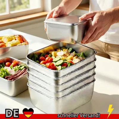 Produktbild von 6-teiliges Lebensmittel-Aufbewahrungsbehälter-Set aus Edelstahl mit Deckel –