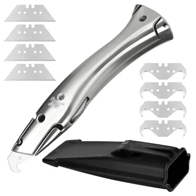 Produktbild von Teppichmesser Hakenmesser Set mit Trapezklinge für PVC-Bodenbeläge | Kunststoffköcher | Aluminium & Edelstahl