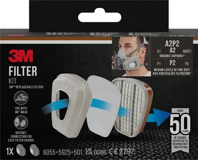 Produktbild von 3M™ Filtersatz für Atemschutzmaske 6002- Organische Dämpfe A2P2 - Austauschbaren Filtern
