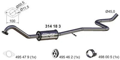 Produktbild von ERNST 314183 Mittelschalldämpfer Schalldämpfer für FORD B-MAX (JK)