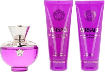 A perfume set with a bottle and two tubes of body lotion/shower gel.