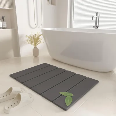 Image de Tapis de bain en pierre, pliable, 60 cm, en kieselguhr, ultra-absorbant, séchage rapide, antidérapant, facile à nettoyer, gris