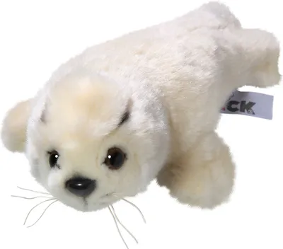A plush toy seal on a white background.