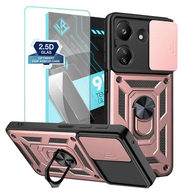 Produktbild von Armor Handyhülle für Xiaomi Redmi 13C mit 9H Displayglas Displayschutz Kameraschutz Handy Panzer Case Cover Schutzhülle Outdoor Farbe: Rosegold