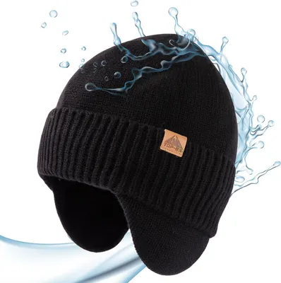 Productafbeelding van Merinowol beanie - wintermuts met oorkleppen - waterdicht - heren en dames