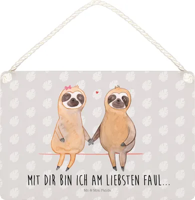 Produktbild von Mr. & Mrs. Panda holzbild Faultier Pärchen DIN A5 - Grau Pastell - Geschenk, sprüche schild, Liebe, Türschild, wandtafel, Wandbild Holz, Gemeinsam, Faultiere, Holzschild