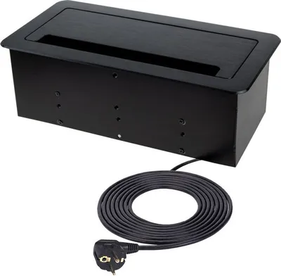 Produktbild von DesignLight INBOX-CZ-DE-1,5-02 INBOX Möbel-Einbausteckdose SCHWARZ mit 2x SCHUKO, 1x USB A, 1x USB C, 1x RJ45 und 1x HDMI, 1,5 m Netzkabel