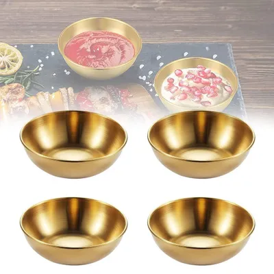 Productafbeelding van 4 Stuks Gouden Roestvrijstalen Mini-Dipschalen - Voor Snacks en Sauzen