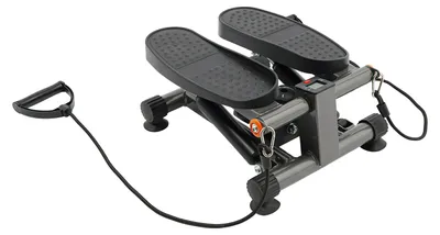 Image de Stepper d'entraînement avec mouvement rotatif - Mini stepper - Résistance hydraulique - Avec élastiques de résistance - Écran LCD - Entraînement de l'équilibre et des hanches - Noir