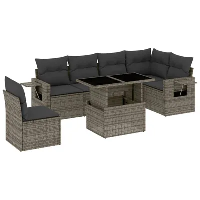 Produktbild von vidaXL 7-tlg. Garten-Sofagarnitur mit Kissen Grau Poly Rattan
