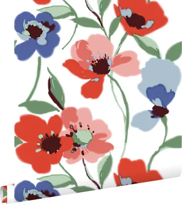 Immagine prodotto di ESTAhome carta da parati papaveri rosso, blu e verde 50 x 900 cm