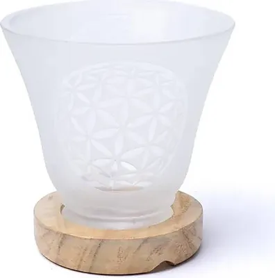 Productafbeelding van Edelsteenlamp "Bloem van het Leven" met kabel en LED-verlichting – 12x12 cm, online te koop