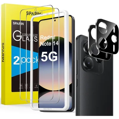 Immagine prodotto di 2 protezioni in vetro temperato 9H per Xiaomi Redmi Note 14 5G, per proteggere lo schermo e la fotocamera