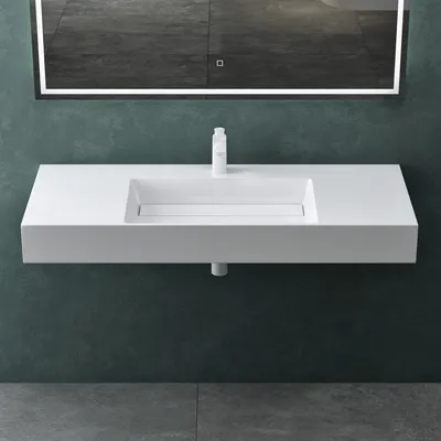 Produktbild von Mai & Mai Aufsatzwaschbecken Hängewaschbecken BxTxH：120x48x13cm in weiß aus Mineralguss ohne Überlauf Col12-M