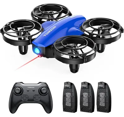 Produktbild von Mini-Drohne – ferngesteuerter Quadrokopter – Kampfmodus – 24 Minuten Flugzeit – 360-Grad-Propellerschutz – Blau