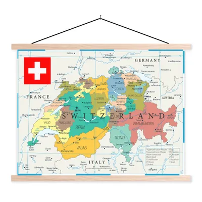 Obrázek produktu pro MuchoWow® Textilní plakát - Barevná mapa Švýcarska - 60x45cm - S hnědými lamelami