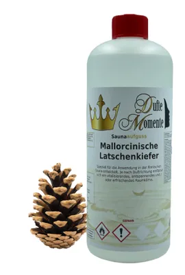Produktbild von Dufte Momente | Saunaduft Konzentrat Mallorcinische Latschenkiefer 1 Liter | naturreine ätherische Öle | vegan, ohne Tierversuche