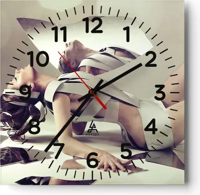 Produktbild von Wanduhr - Quadrat - Glasuhr - Weiblich modell posieren beine - 40x40cm - Schleichendes Uhrwerk - Lautlos - zum Aufhängen bereit - Dekoration Modern - Wanddekoration aus Glas - C4AC40x40-2611