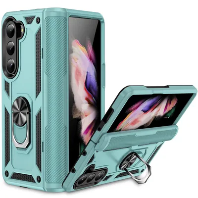 Obrázek produktu pro Pouzdro pro Samsung Galaxy Z Fold 5 dvouvrstvé robustní, vojenská ochrana pouzdro s držákem prstenu a stojánkem zelené
