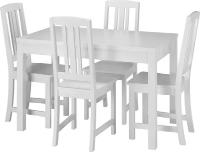 Produktbild von Schöne Essgruppe mit Tisch und 4 Stühlen in kiefer Massivholz waschweiß 90.70-51 A W-Set 22