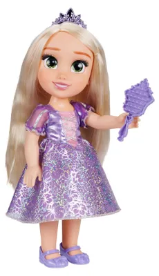 Produktbild von Disney Princess Rapunzel-Modepuppe, 35 cm groß, mit Royal Reflection Eyes, inklusive schimmerndem, abnehmbarem Kleid mit Platinum-Holofoil-Print, Schuhen, Tiara und Bürste – perfekt für Mädchen ab 3 Jahren, Modepuppe, Weiblich, 3 Jahr(e), Junge/Mädchen, Lichteffekte, 350 mm