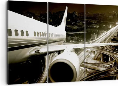 Produktbild von Bild auf Leinwand - Leinwandbild - Flugzeug Straßen Stadt - 105x70cm - Wand Bild - Wanddeko - Leinwanddruck - Bilder - Kunstdruck - Wanddekoration - Leinwand bilder - Wandkunst - CE105x70-0180