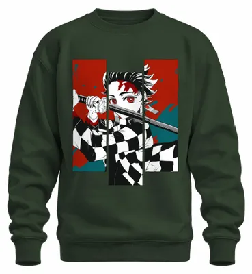 Immagine prodotto di Felpa con cappuccio, stile katana, ispirata all'anime e al manga "Demon Slayer", colore verde bottiglia, taglia XL