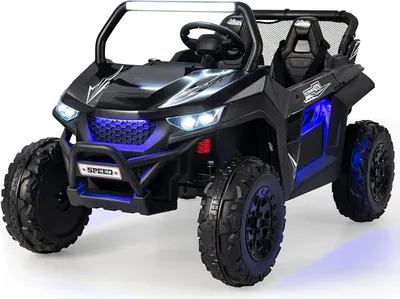 Produktbild von 12V 2 Sitzer Kinder Elektroauto, Elektrofahrzeuge mit 2,4 Ghz Fernbedienung & Musik & Scheinwerfer & USB,  ab 3 Jahren, bis zu 59 kg belastbar Schwarz