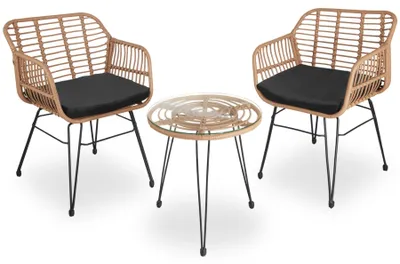 Produktbild von tectake® Rattan Sitzgruppe Molfetta 2+1 - UV Beständiges Polyrattan - Naturfarben - Wasserabweisend - Glasplatte abnehmbar