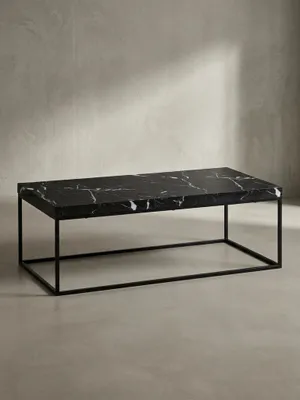 Produktbild von Couchtisch 120x60x38 cm Schwarz Sofatisch in Marmor-Optik Modern, Design Wohnzimmertisch Rechteckig, Loungetisch Groß, Kaffeetisch Metallbeine