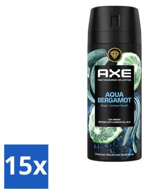 Zdjęcie produktu dla 15 sztuk sprayu do ciała z linii Axe Fine Fragrance Collection, zapach Aqua Bergamot - 150 ml - zestaw ekonomiczny