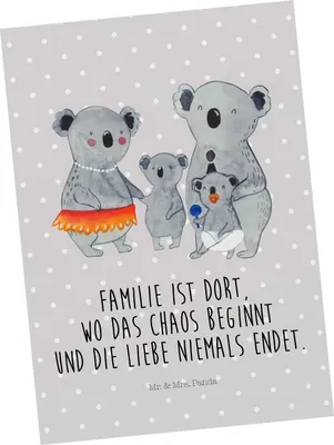 Produktbild von Mr. & Mrs. Panda Grußkarte Koala Familie - Grau Pastell - Geschenk, Family, Ansichtskarten, Koalas, Postkarten, Mama, bildkarte, Postkarte, Muttertag, Ansichtskarte