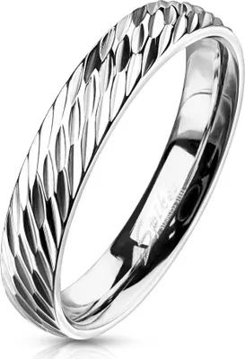Produktbild von viva adorno Gr.65 (20,6 mm Ø) Band Ring Edelstahl Silber Kerben diagonale Schnitte Damenring Herrenring RS56ker