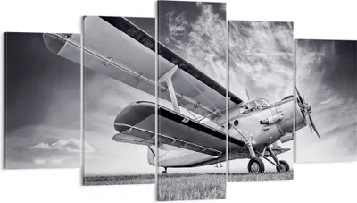Produktbild von Bild auf Leinwand - Leinwandbild - 5 Teile - Flugzeug An-2 Schwarzweiß - 160x85cm - Wand Bild - Wanddeko - Wandbilder - Leinwanddruck - Bilder - Wanddekoration - Leinwand bilder - EA160x85-4363
