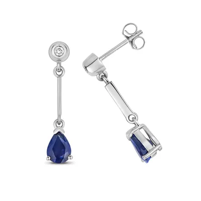 Image de Boucles d'Oreilles Femme Or Blanc 375/1000 et Diamant 0.07 Carat avec Saphir - 25mm*5mm; TRS32049KW
