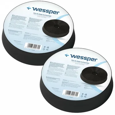 Two circular packaging units of Wessper brand carbon filters for kitchen hoods, displayed against a white background.
